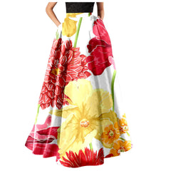 Cyflymder  Bohemian Women Long Skirts Elegant Loose Sundress Summer Fall Elastic High Waist Floral Midi Skirts Casual Party A-Line Skirt