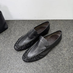 Cyflymder   New Women Soft Leather Ruched Loafers Slip On Flat Moccasins Pleated Toe Casual Vintage Daily Walking Comfort