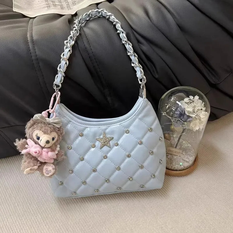 Cyflymder  Vintage White Y2k Underarm Bagwomen 2025 New Trendy Beading Chain Leather Shoulder Bags Female Retro Casual Crossbody Bags New