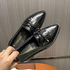 Cyflymder  British Small Leather Women's Retro Summer New Pointed Single Platform Loafers Large Size Shoes 41-43