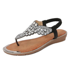 Cyflymder  Women Sandals Summer Fashion Platform Wedges Comfortable Elastic Band Non-slip Rhinestone Sandals Beach Shoes