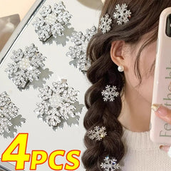 Cyflymder Snowflake BB Hair Clips Rhinestone Pearl Sliver Metal Sparkling Diamond Women Sweet Cute Duck Bill Hair Accessories Headwear