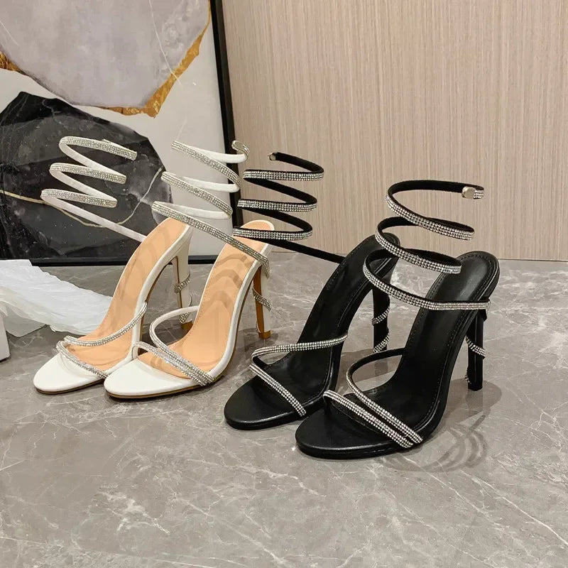 Cyflymder  Summer Luxury Crystal Snake Coiled Women Sandals Sexy Narrow band Thin High heels Wedding Party Female Gladiator Shoes