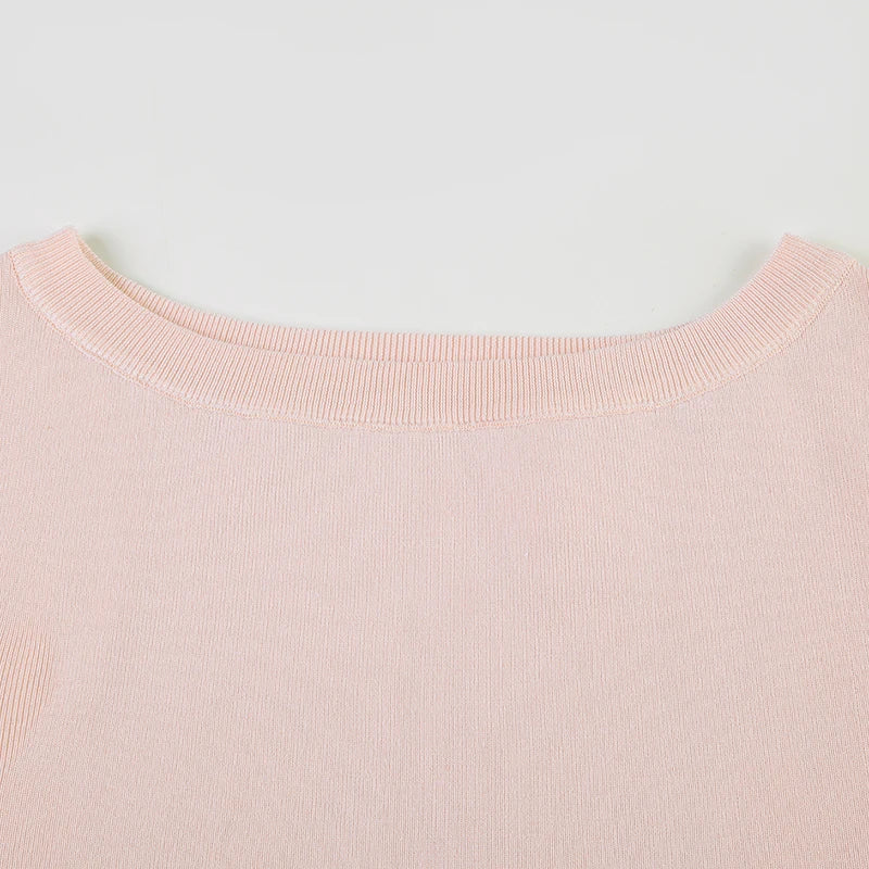 Cyflymder  Asymmetrical Off-shoulder Crop Top Women Vintage y2k  Solid Pink Casual T-shirts Summer Cute Coquette Tees Shirts Women
