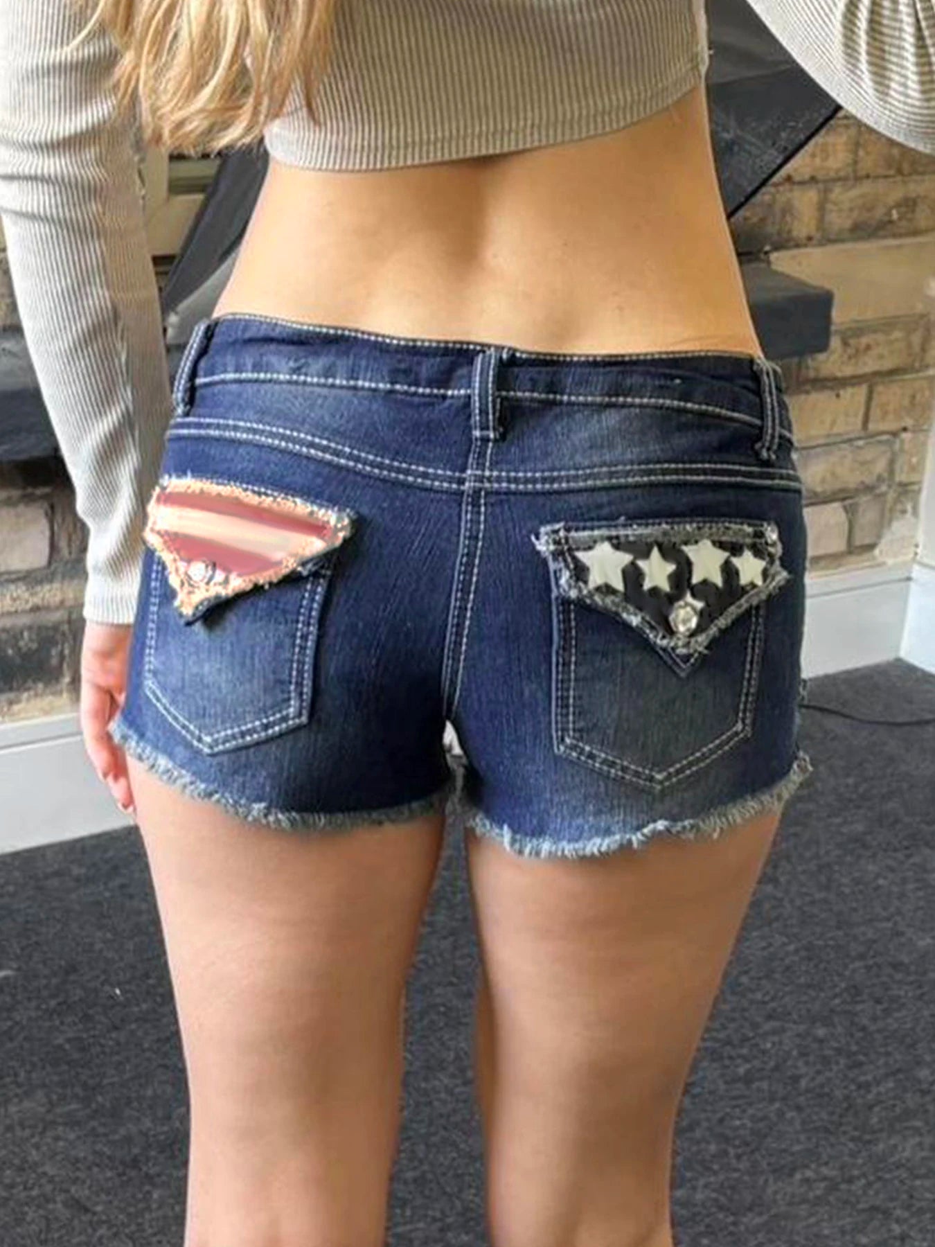 Cyflymder  Asymmetrical Print Retro Denim Shorts Distressed y2k Low Rise Skinny Hot Sexy Denim Shorts Summer Streetwear Chic Shorts
