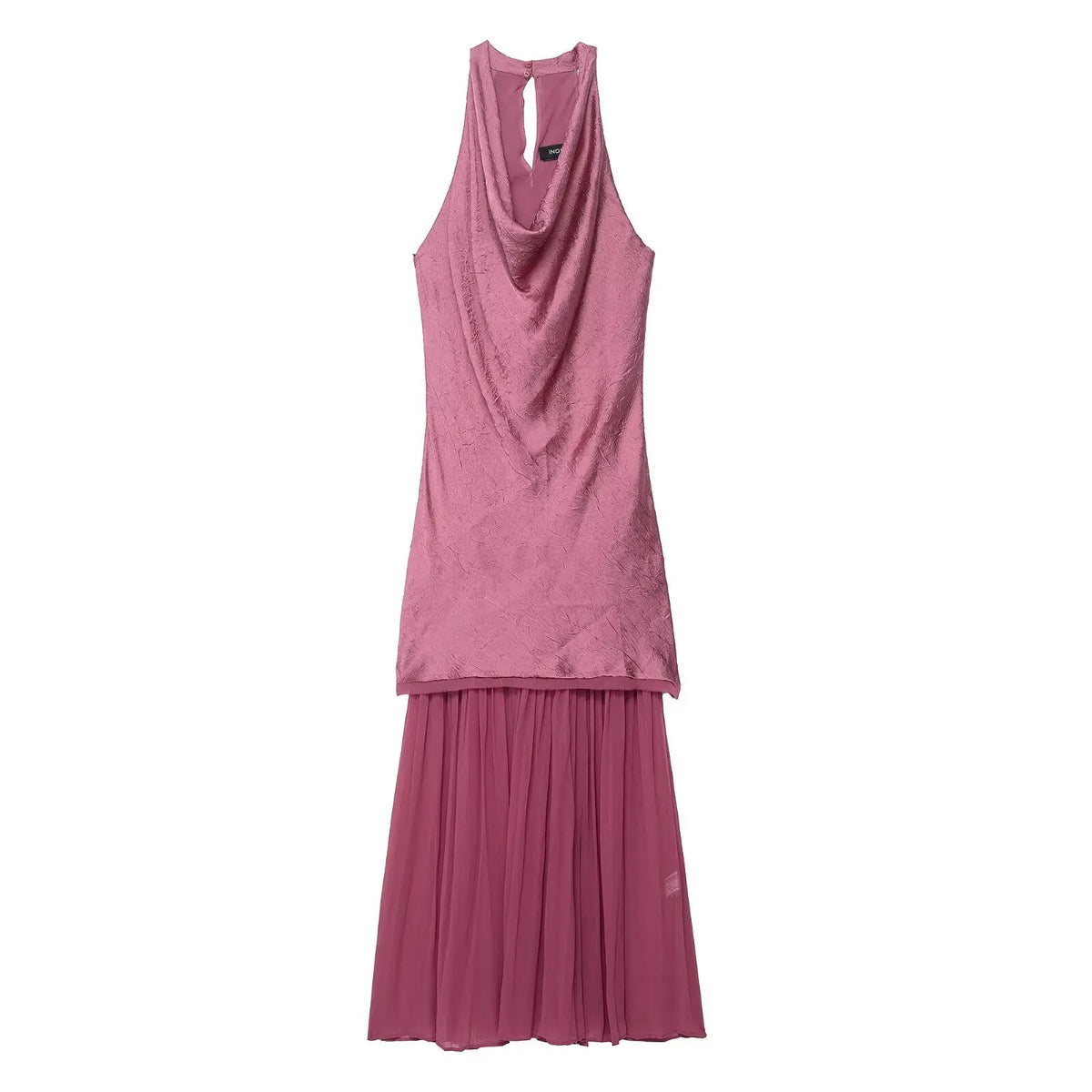 Cyflymder  Elegant Lady Halter Midi Dress Sleeveless Fold Satin Stitching Pleated Dress Summer Fashion Romantic Women Dress