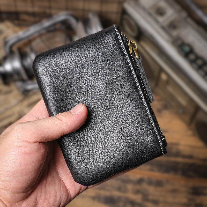 Cyflymder Luxury Genuine Leather Mini Coin Purse Men Zipper Short Wallet Women Cowhide Small Pouch Card Holder Daily Key Square Bags