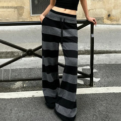 Cyflymder  Autumn Winter Casual Street All Match Stretch Waist Lace Up Long Pants Y2k Constrast Color Striped Trousers Harajuku Soft Pant