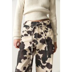 Cyflymder  Vintage Cow Print Women Jeans Y2k Washed Wide Leg American Style Straight Denim Pants Baggy Grunge Streetwear New