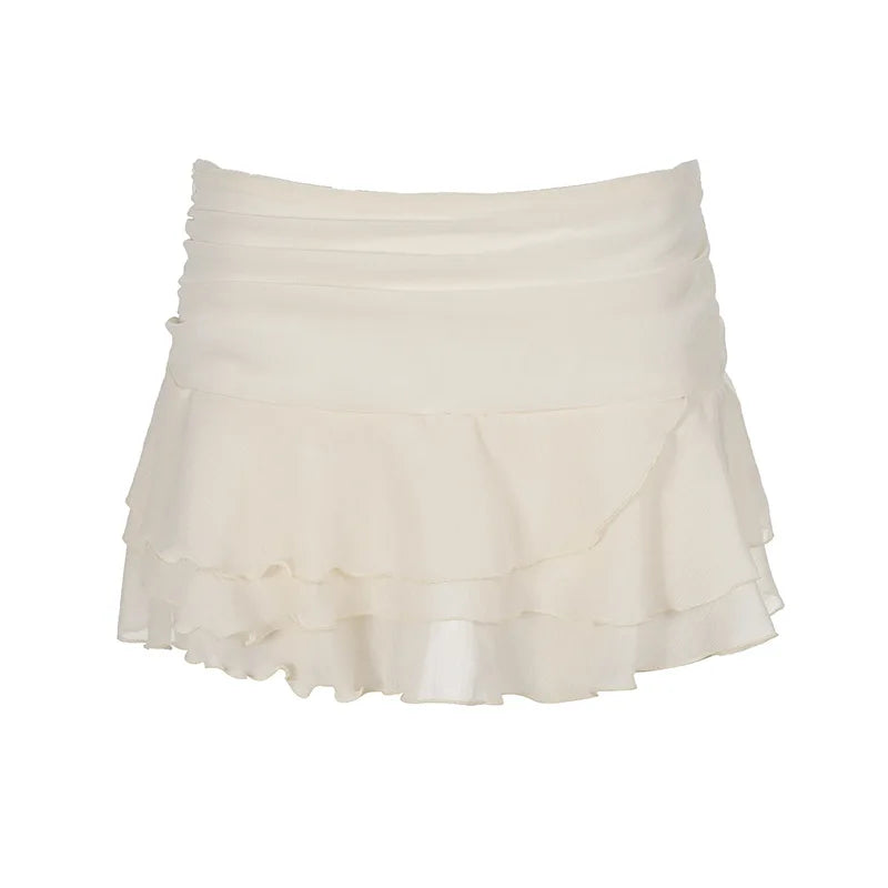 Cyflymder  Sweet Korean All Match Chiffon Low Waist Turn Down Design Women Skirt Y2k Fashion Summer High Street Cake Jupe Harajuku Skirt