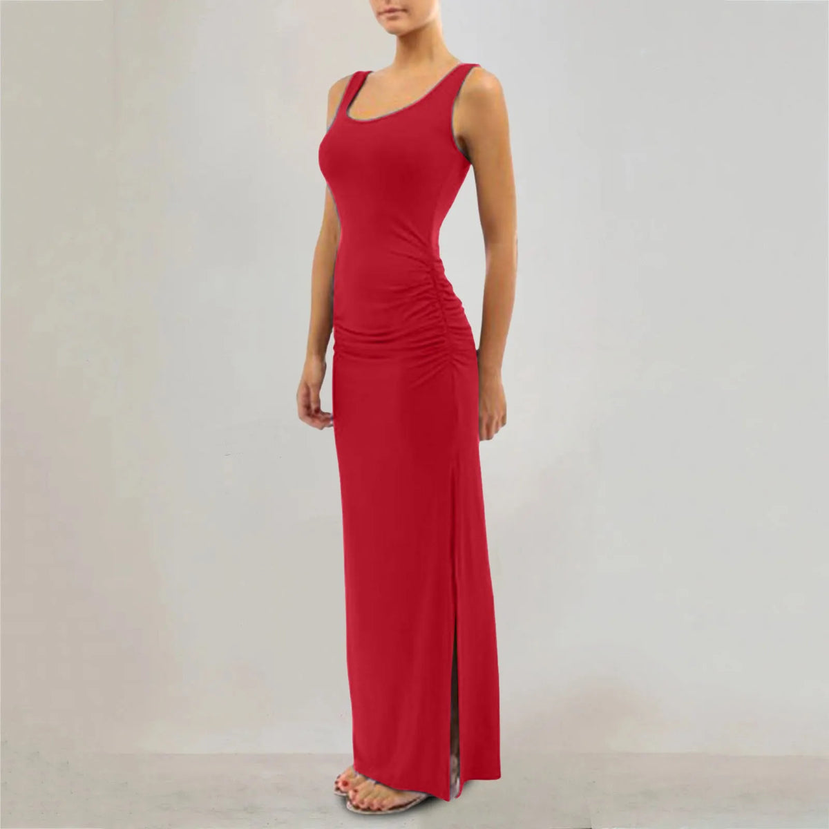 Cyflymder  Floor Length Evening Party Dress Women Elegant Sleeveless V-Neck Side Split Long Dress Bodycon Sexy Pleated Backless Prom Dress