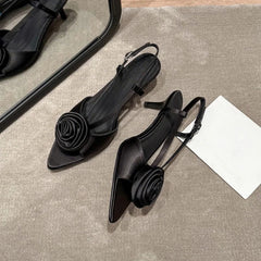 Cyflymder  Green Satin Shallow Women Sandals Flowers Decor Pointed Toe Summer Dress Slingback Pumps Black Thin High Heels Party Sandalias