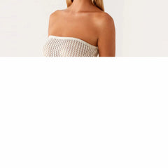 Cyflymder  y2k Women Crochet Knit Dress with Tassels Hollow Out Off Shoulder Strapless Mini Bodycon Dress Beach Party Dresses