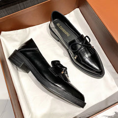 Cyflymder  British Small Leather Women's Retro Summer New Pointed Single Platform Loafers Large Size Shoes 41-43