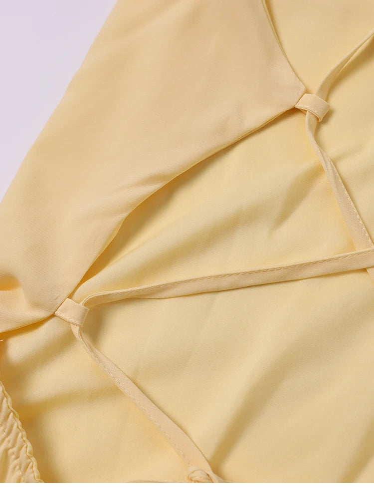 Cyflymder  Chiffon Backless A-Line Mini Dress Flounce Hem Cross Back Ribbon Summer Beach Holiday Thin Strap Women's Fashion Dress