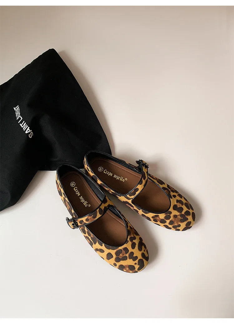 Cyflymder  Low Heels Leopard Shoes Ballerinas Woman 2025 Modis Round Toe Casual Female Sneakers Flats All-Match Ballet Cute Dress leopard M