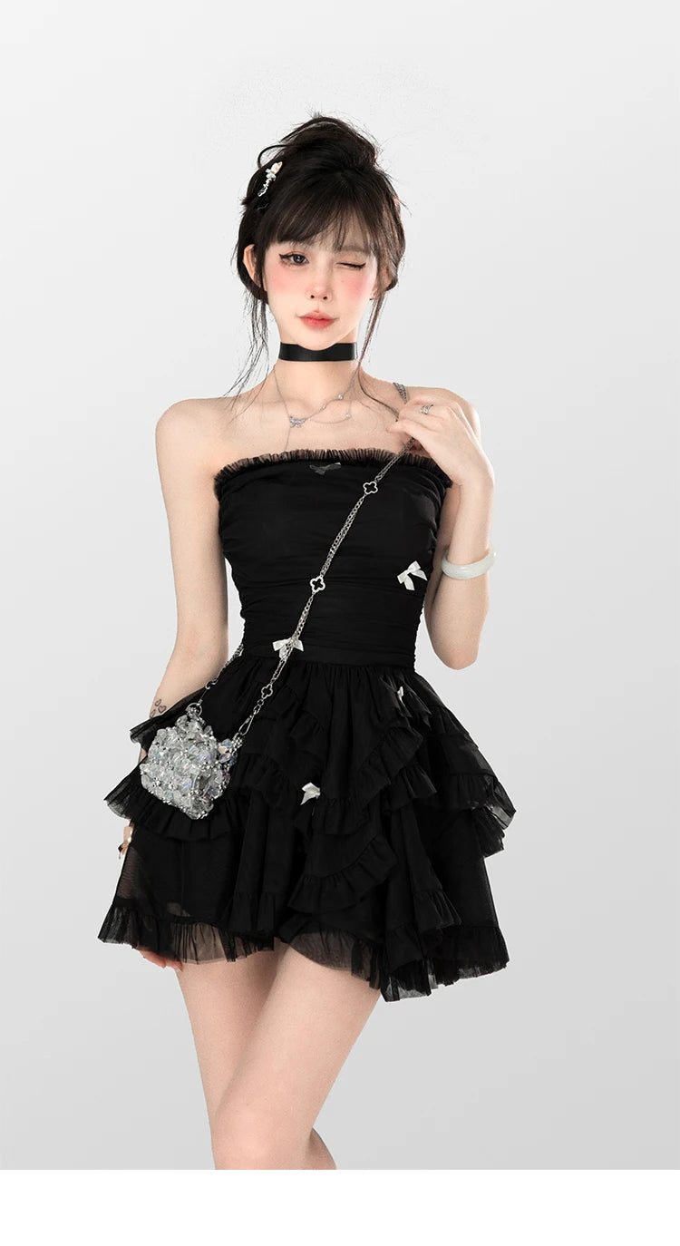 Cyflymder  Summer French Vintage Sweet Dresses Female Kawaii Y2K Fashion Fariy Mini Dress Korean Party Ruffles Puff Sleeve Cake Dress