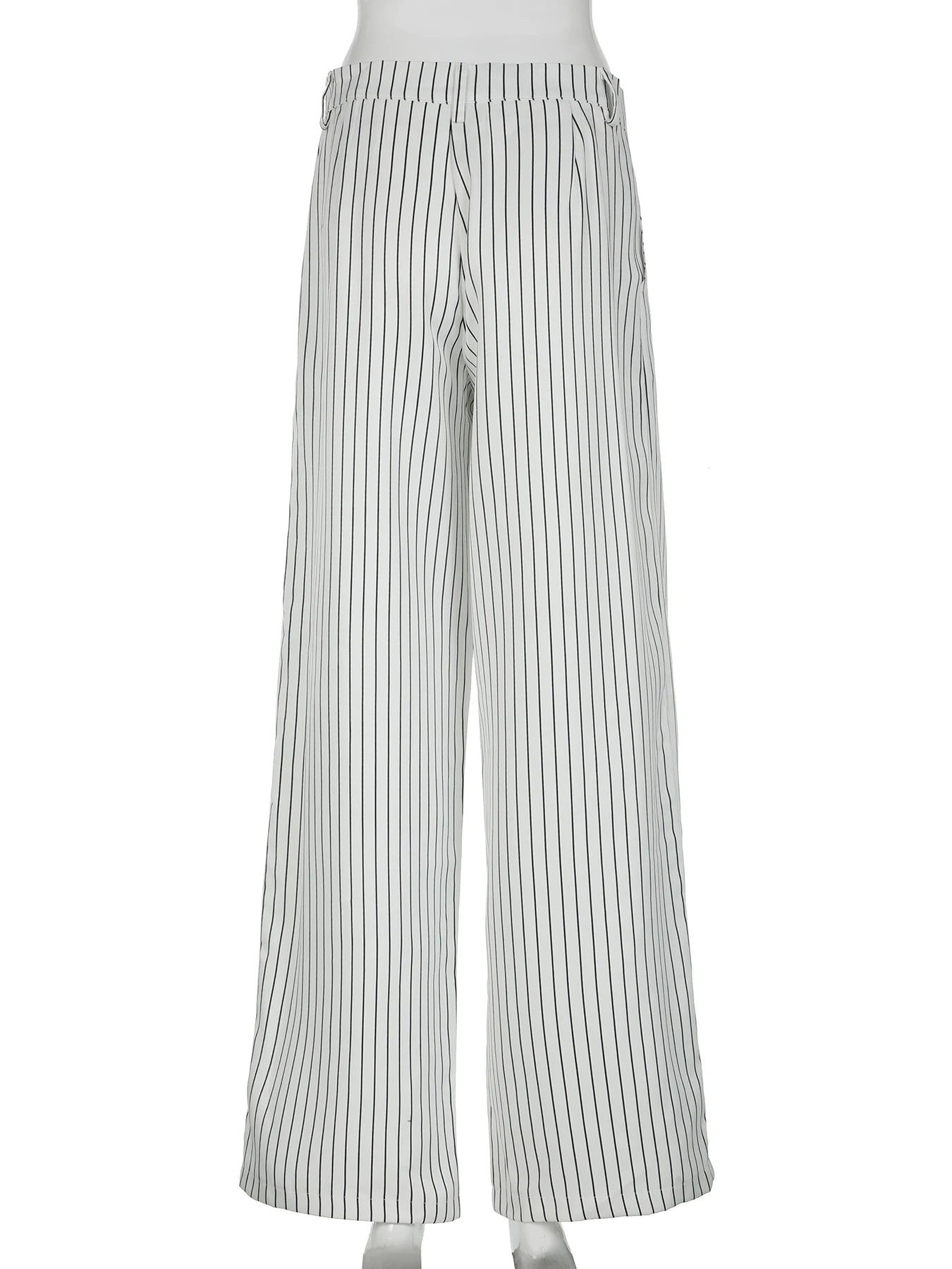 Cyflymder  Casual Folds Striped Wide Leg Pants Basic Loose Low-Waisted Straight Pants Women Summer Fashion Streetwear Ladies