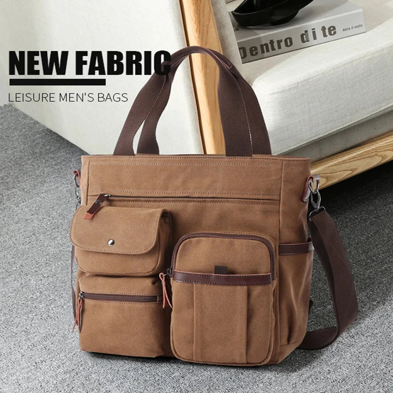 Cyflymder  Men Canvas Messenger Bag Crossbody Bags Unisex Sling Bag Shoulder Bag for Travel Work College Vintage Men's Handbags Briefcase