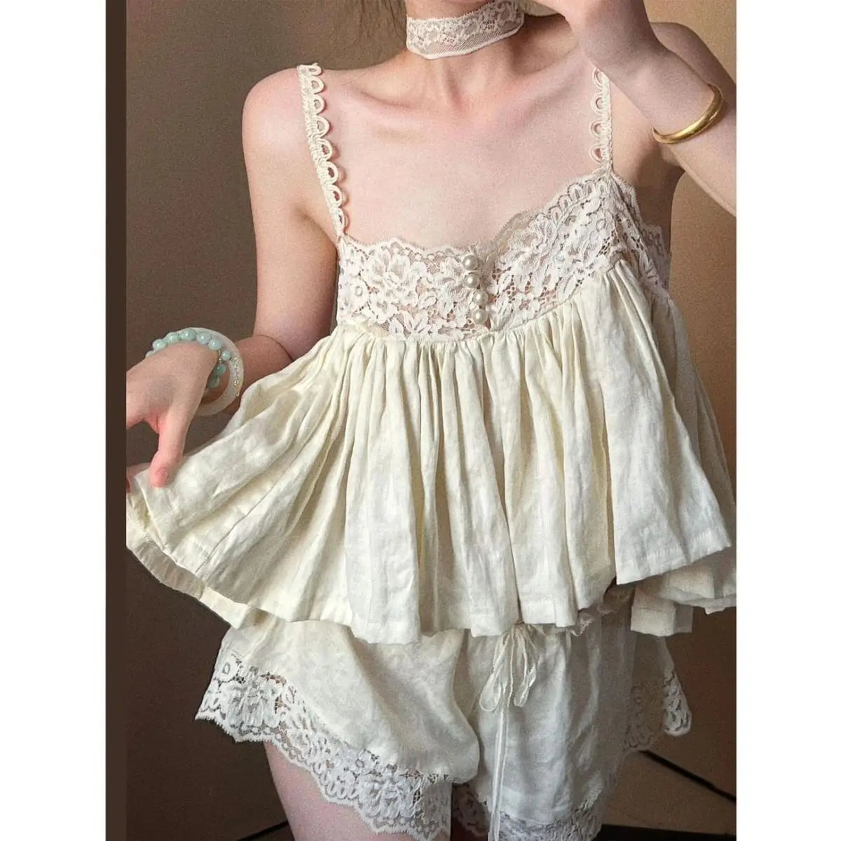 Cyflymder  Summer New High-end Lace Suspender Sexy Shorts Set