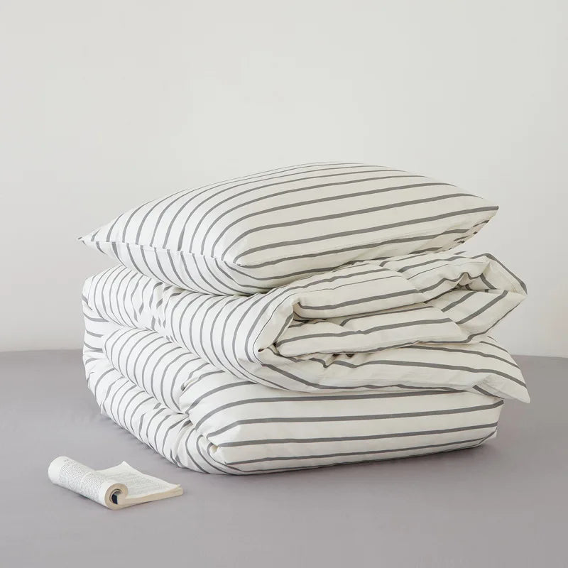 Cyflymder  Nordic Style Pure Cotton Solid Bedding Sets Luxury Skin-Friendly Duvet Cover Fitted Sheet Pillowcase Single Queen Size Quilt Set