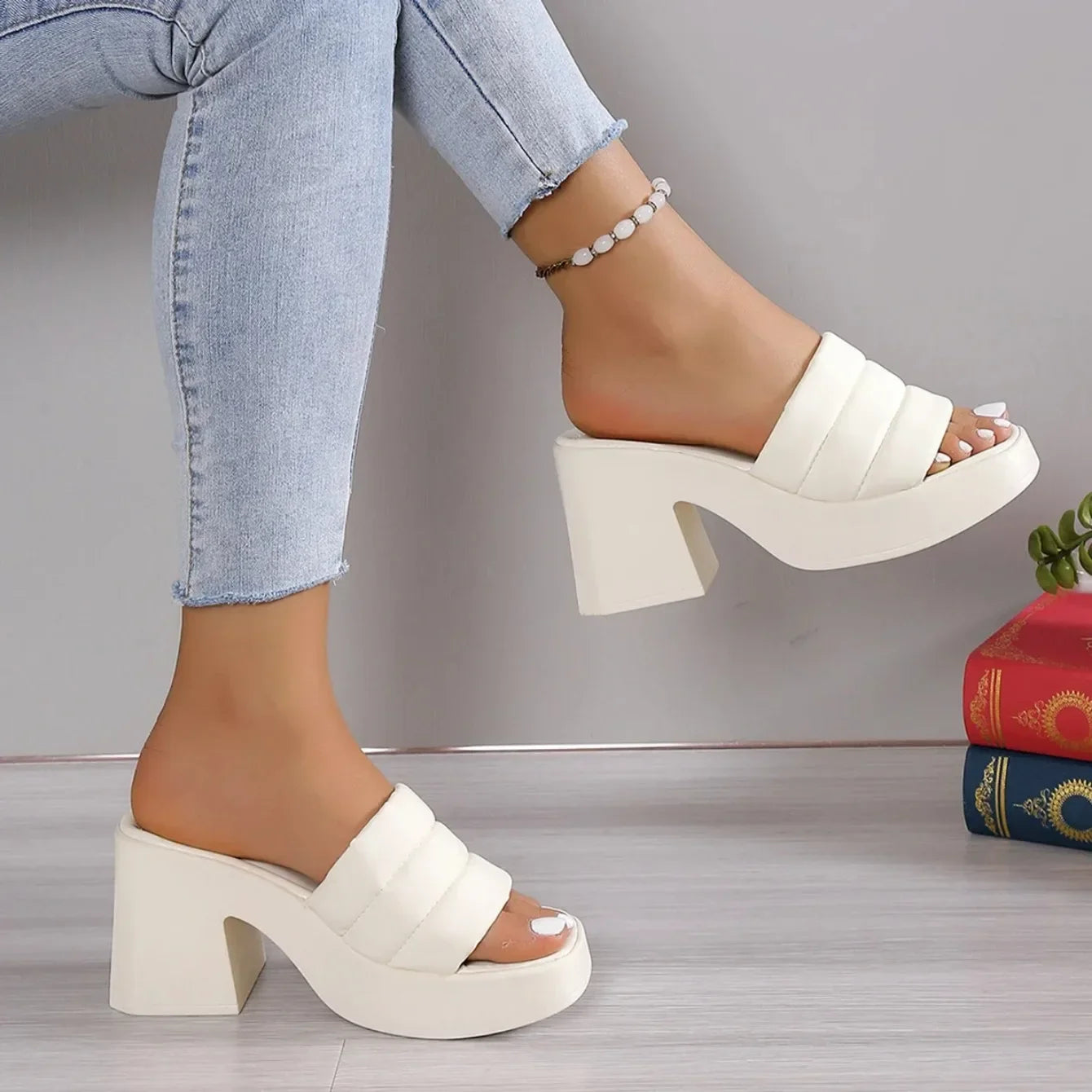 Cyflymder  Elegant Women Platform Slippers Soft PU Summer Peep Toe Thick Sole Female Outdoors Non-slip Casual Beach Heels Slippers