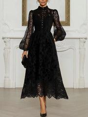 Cyflymder  Spring Autumn Lace Dress Women Long Sleeve O-Neck Solid Sexy Elegant Evening Party Skinny Stretch Midi Bodycon Dresses