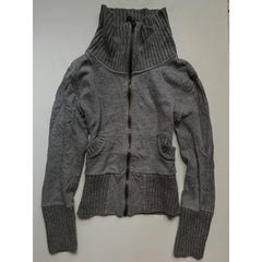 Cyflymder  Women Y2K Vintage Zip Up Jacket Ribbed Patchwork Sweatshirt High Collar Long Sleeve Grunge Streetwear Fall Winter Cardigan Coat
