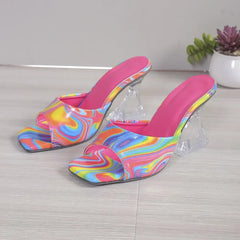 Cyflymder  New High Heels Fashion Versatile Featured Women Sandals Pattern Design Advanced Shoes Women Square Head Trendy Classic Slippers