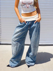 Cyflymder  Baggy Blue Women Jeans Y2k Harajuku Vintage Low Waist Wide Leg American Style Denim Trousers Gyaru Hip Hop Streetwear