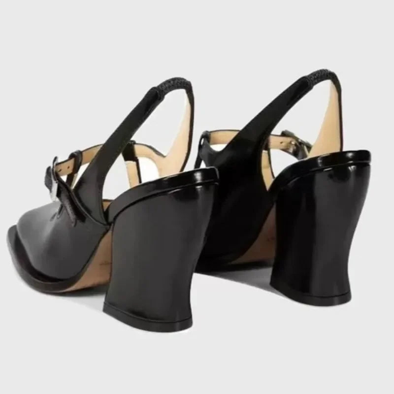 Cyflymder  Temperament Thick Heel Sandals Summer New Square Head Shallow Mouth Metal Buckle Anti-slip Wear-resistant High Heels
