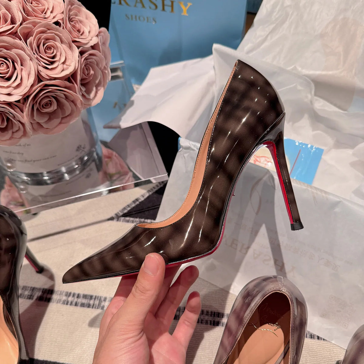 Cyflymder  New 12cm gradient patent leather pointed high heels for women's fashion, slim heels, versatile, and shallow single shoes