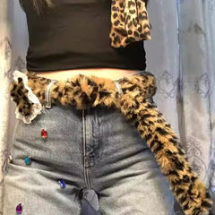 Cyflymder  y2K Subculture Leopard Print Imitation Fur Belt Plush Garment Accessories Waste Soil Wind Autumn Winter Wasit Belts for Women