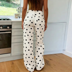 Cyflymder  Women Polka Dot Wide Leg Jeans High Waisted Loose Fit Straight Leg Denim Pants Y2K Retro Trousers Preppy Streetwear