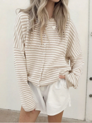 Cyflymder  Stripe Women's Cardigan O-neck Single Breasted Full Sleeve Casual Loose Female Knit Cardigan 2025 Autumn Cozy Fashion Lady Coat
