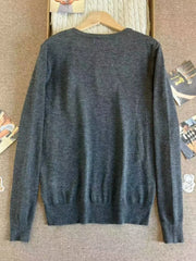 Cyflymder  Gray V-neck Sweater Women Spring Streetwear Simple Cotton Slim Long Sleeve Knitted Tops Vintage Chic Y2K Sweaters