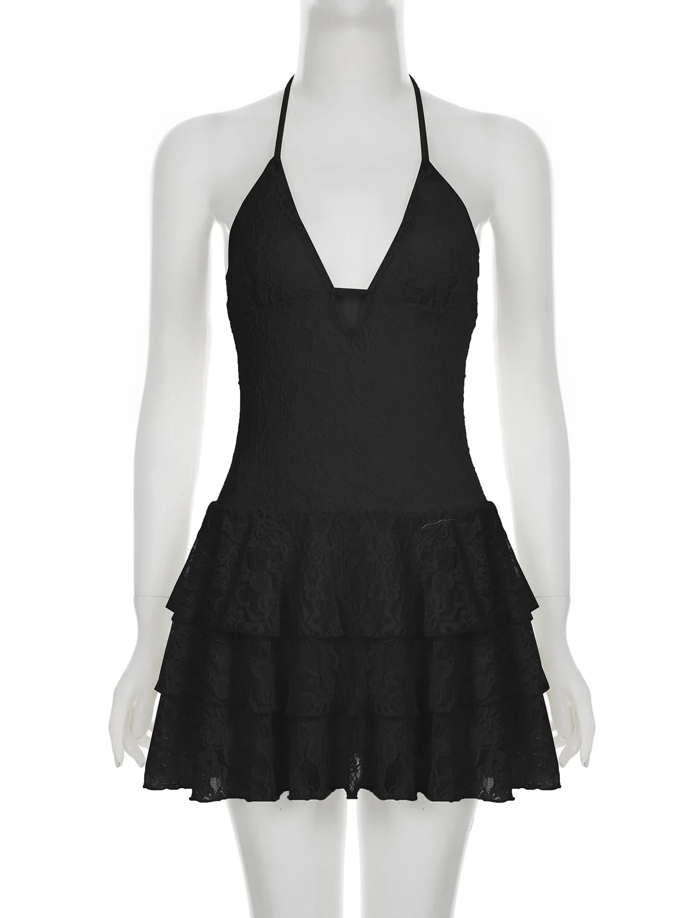 Cyflymder  Holiday Hollow Out Halter A-Line Dress Sexy Slim Deep V-Neck Sleeveless Mini Dresses For Women Summer Fashion Lady