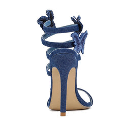 Cyflymder   Sexy Denim Butterfly-knot High Heels Women Sandals Hollow Out Ankle Strappy Shoes Summer Pointed Toe Zapatos Mujer