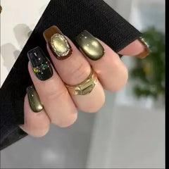 Cyflymder  10Pcs/set Coffee-Brown Cat's Eye Press on Nails Autumn Handmade Nail Art Sweet Cool Fake Nails Retro French Ballet Nail Supplies