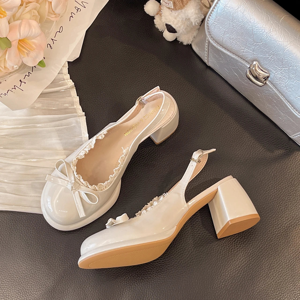 Cyflymder  Sweet Bowknot Patent Leather Mary Jane Shoes Women Summer Pointed Toe High Heel Sling Back Pumps Fashion Party Dress Shoes