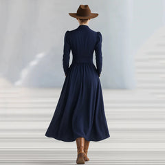 Cyflymder  Women's Solid V-Neck Ruched Elegant Maxi Dress Long Sleeve Buttons Slim Fit Spring Gown Fashion Draped Irregular Long Dresses