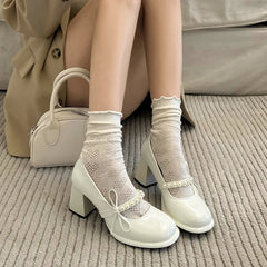Cyflymder  Women Shoes 2025 Spring Pumps Summer High Heels Mary Jane Sandals Ladies Latest Sweet Lolita Beige Bow African New Brief