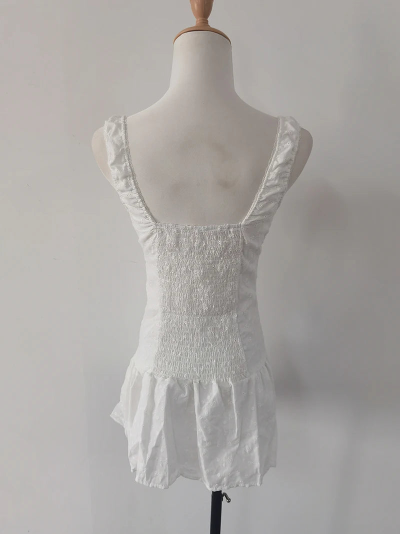 Cyflymder  Square Collar Slim Fit Dress for Women's Summer Sexy Lace-up A-line Strap Short Dress Fashion Female Clothes