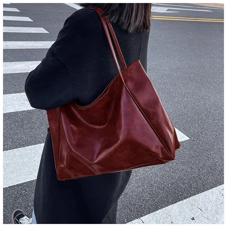 Cyflymder Women Tote Bag Fashion Underarm Pouch Large Capacity Soft Pu Leather Shoulder Bag Retro Crossbody  Casual Portable Bucket Bag