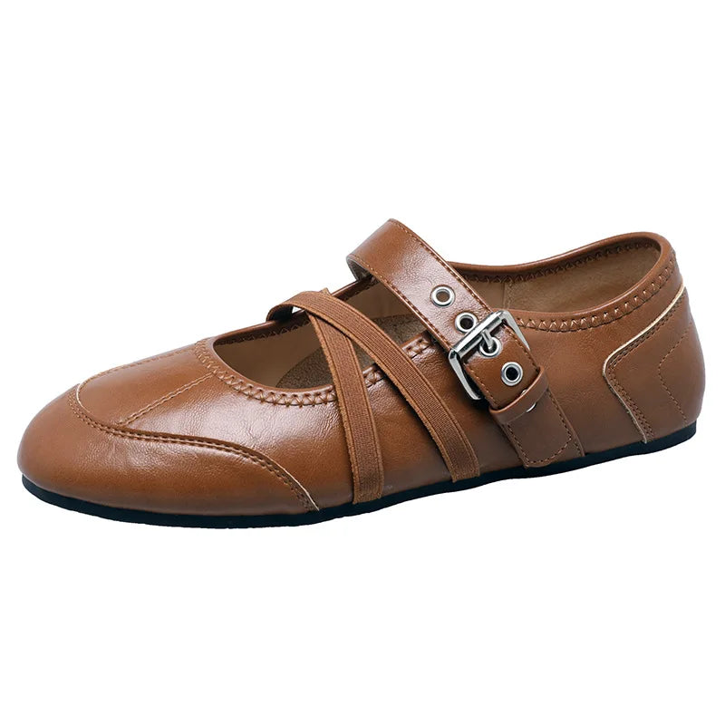Cyflymder   French Retro Casual Ballet Single Shoes Women's Invisible Inside Heightened Cross Buckle Flat Mary Jane Shoes，Women's Shoes35-40