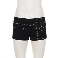 Cyflymder  Women's High Waist Black Shorts Summer Sexy Hot Pants with Grommet Belt Strap Punk Clubwear Bodycon Slim Fit Casual Streetwears