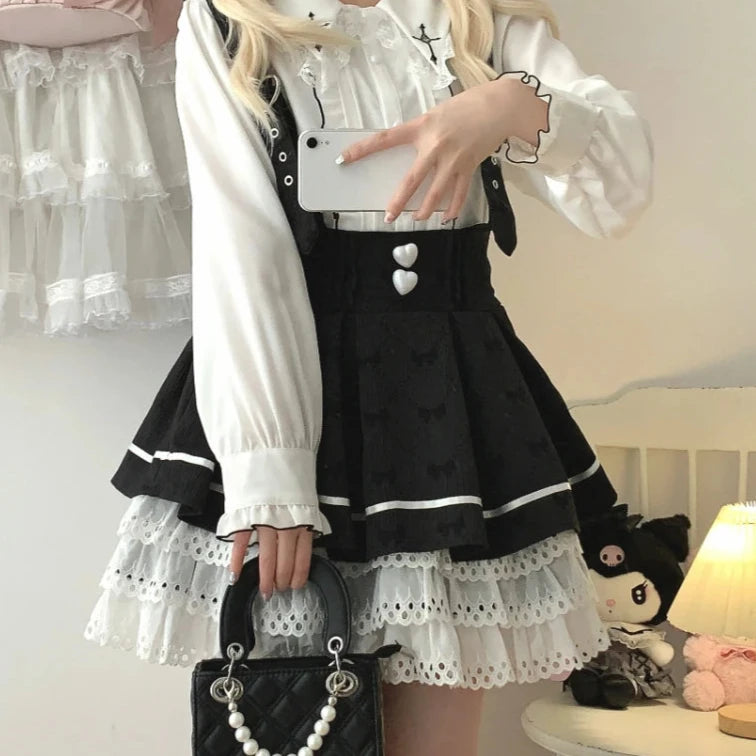 Cyflymder DRESS TO IMPRESS Japanese Gothic Style Lolita Cake Skirt Women Chic Love Button Jacquard Bowknot Short Suspender Skirts Punk Y2k Party Mini Skirt