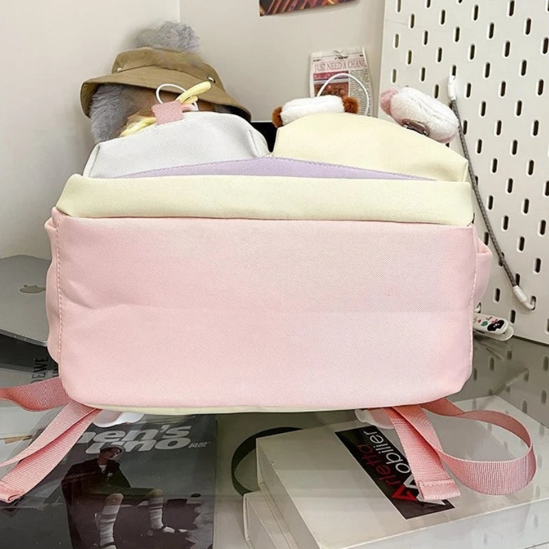 Cyflymder  Patchwork Contrast Color Kawaii Chic Schoolbags High-capacity Preppy Pockets Backpack All Match Y2k Backpacks for Women Students