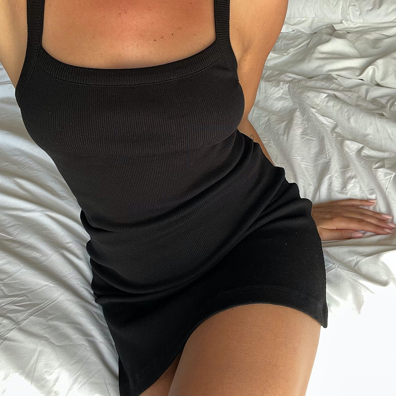 Cyflymder  Casual Daily Ribbed Knitted Cami Dress Summer Sleeveless Wrap Bodycon Women Elegant Y2K Vintage Slim Fit Mini Dress