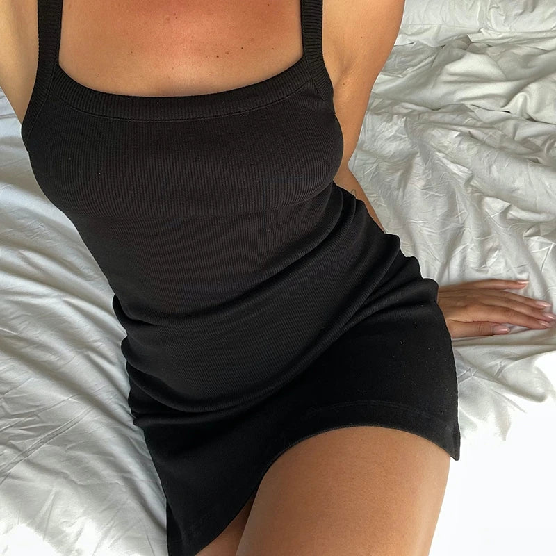 Cyflymder  Casual Daily Ribbed Knitted Cami Dress Summer Sleeveless Wrap Bodycon Women Elegant Y2K Vintage Slim Fit Mini Dress